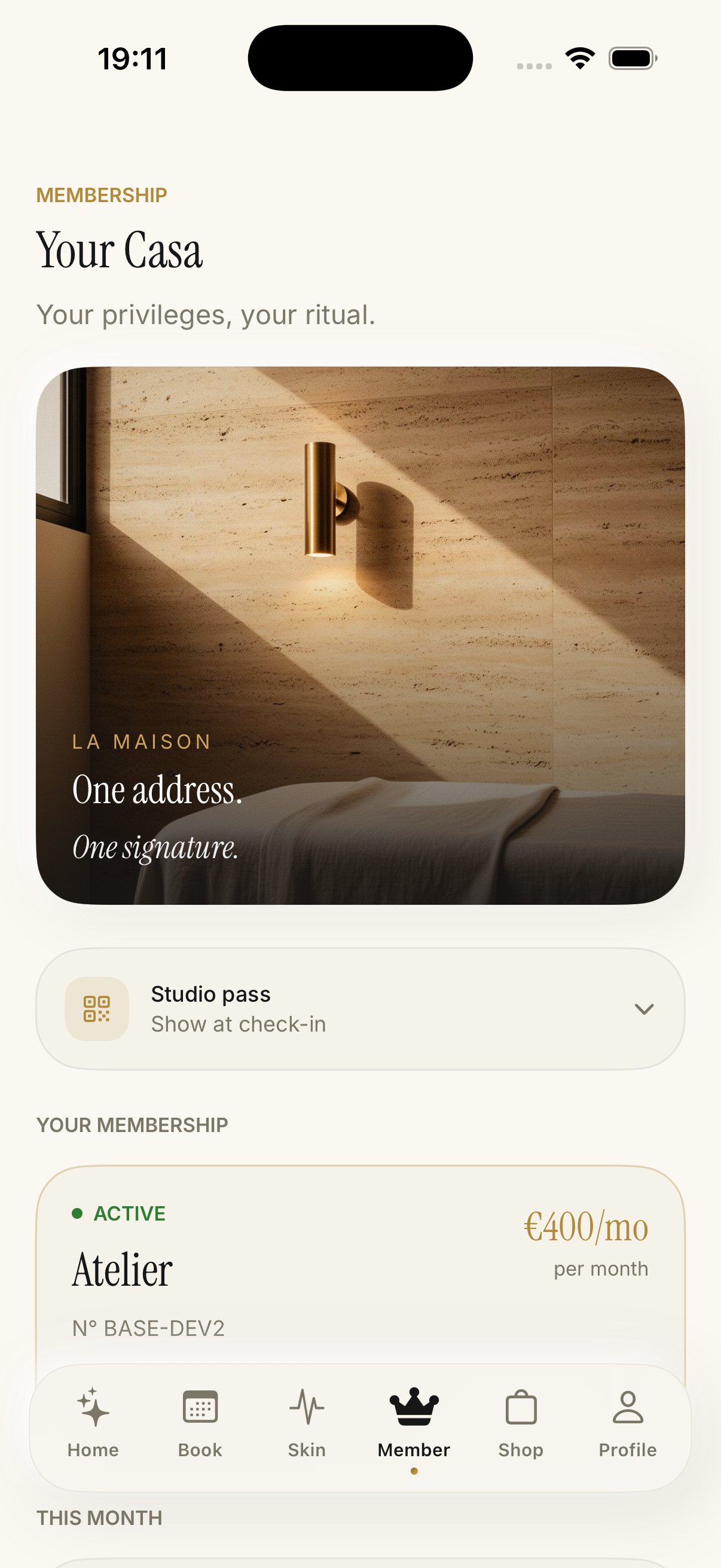 BASE app, Membership screen